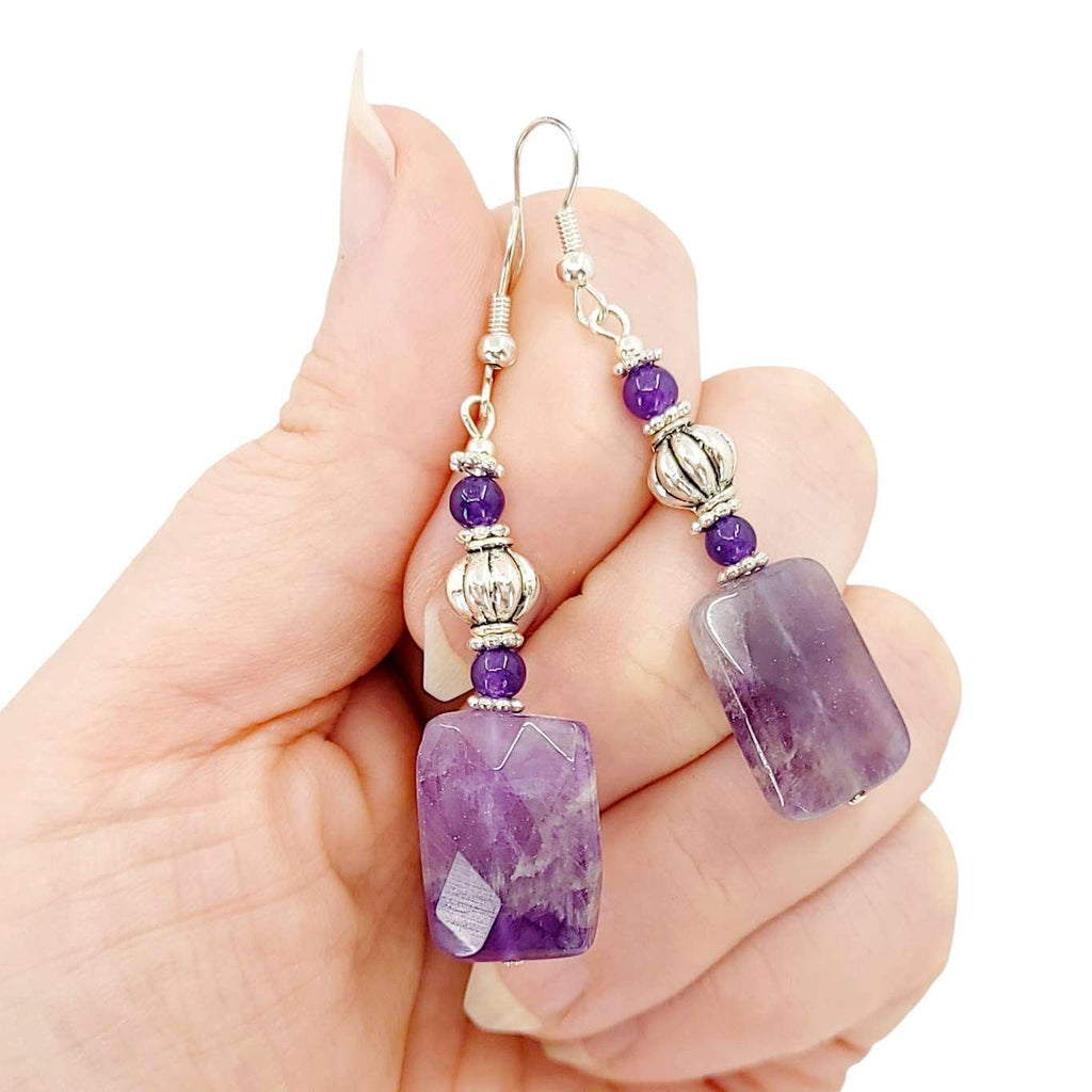 Earrings - Amethyst Rectangle Drops by Tiny Aloha