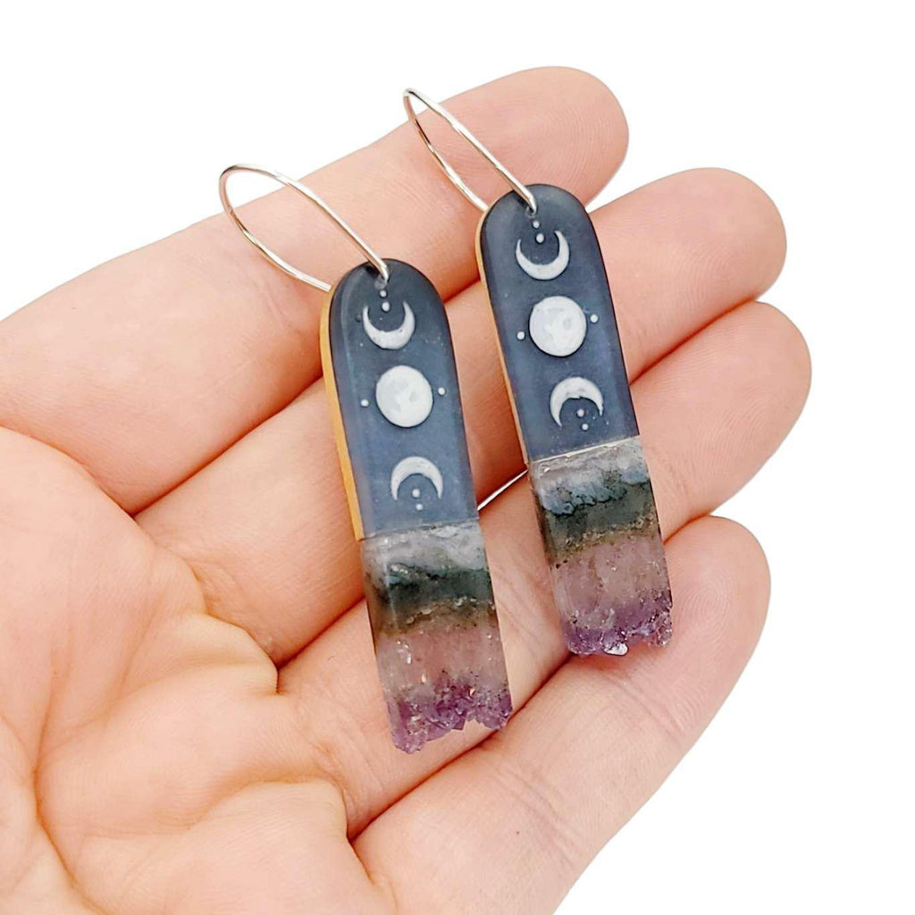 Earrings - Crystal Moons (Amethyst) by Fernworks