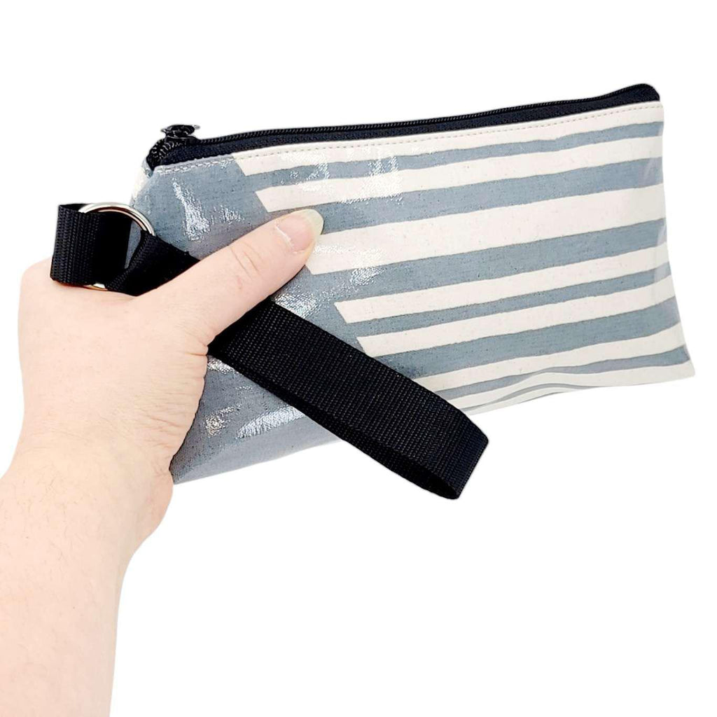 Makeup Bag - Small - Linen Stripes on Gray by Laarni and Tita