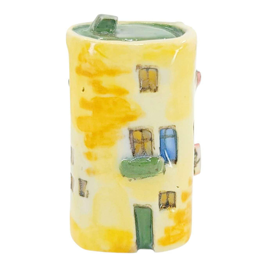 Collectible - Tiny House - Art Gallery (Yellow Walls, Green Roof, Pink Door) by Mist Ceramics