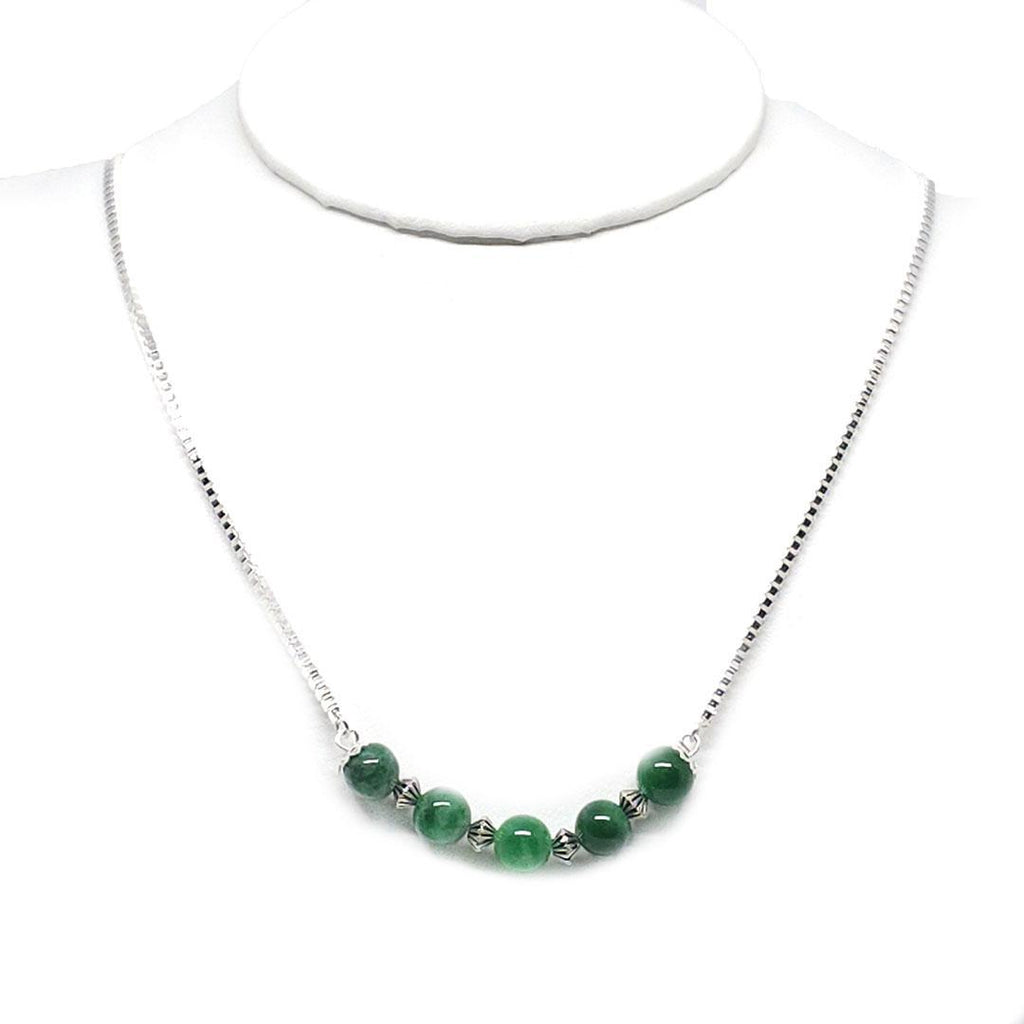 Necklace - Five Jade Bead Silver Plate by Tiny Aloha