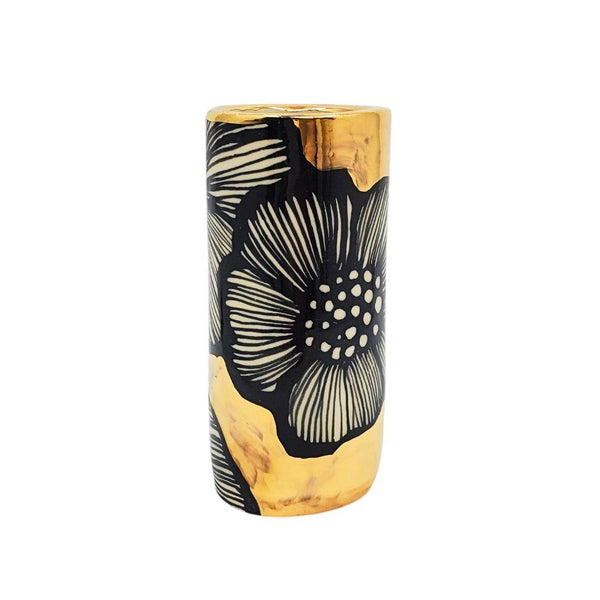 Vase - 4in - Floral Cylinder with 22k Gold Background (A) by Hsieh Clay SF