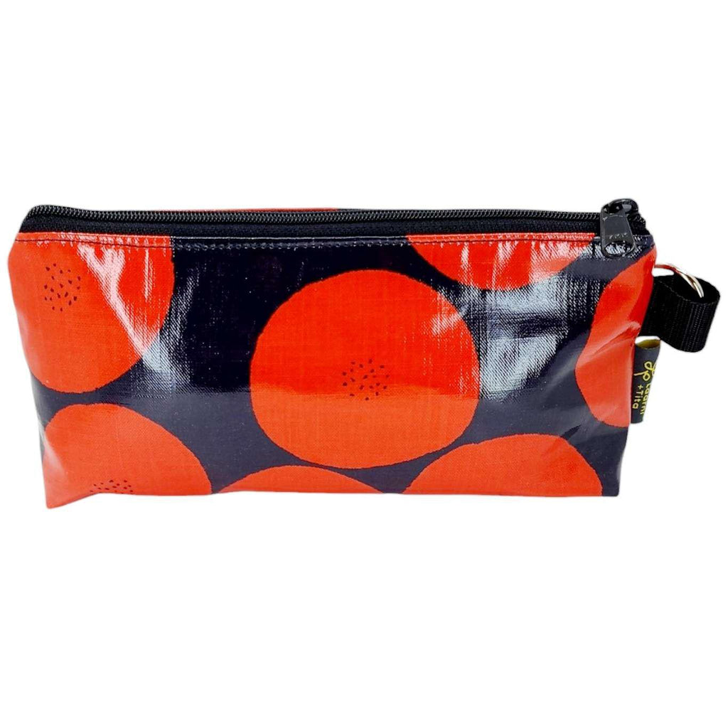 Makeup Bag - Small - Red Circles Black Dots on Black by Laarni and Tita