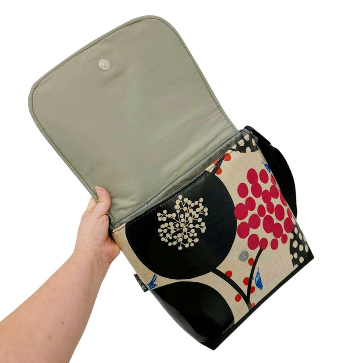 Messenger Bag - Reinforced Tall - Pink Dots Blue Bird by Laarni and Tita