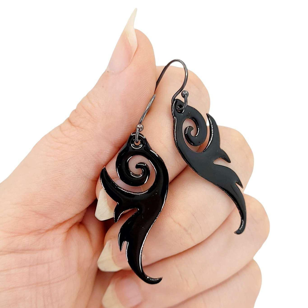 Earrings - Black Spiral Wings by Magpie Mouse Studios