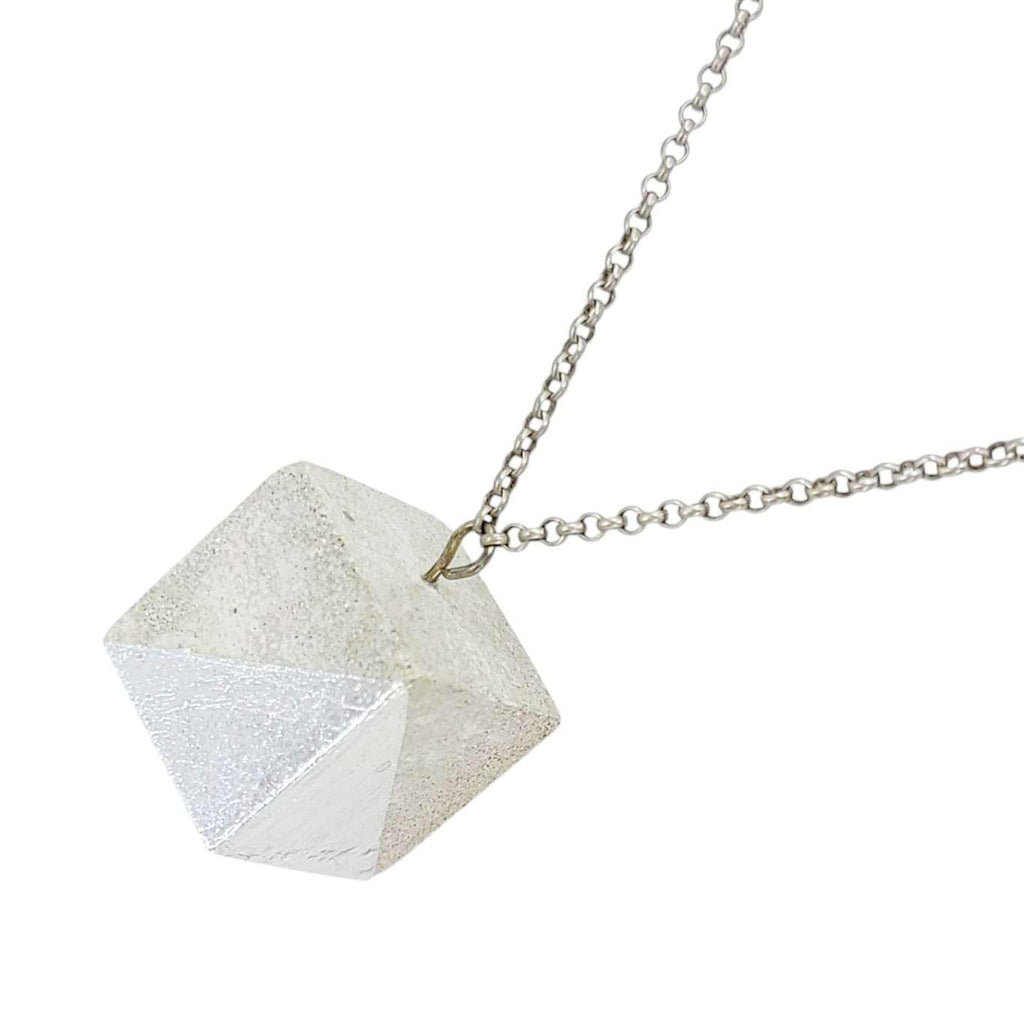 Necklace - Gilded Concrete Cube Pendant (Silver) by Studio Corbelle