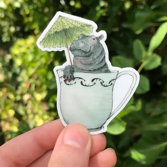 Sticker - Hippo in Teacup by Lizzy Gass