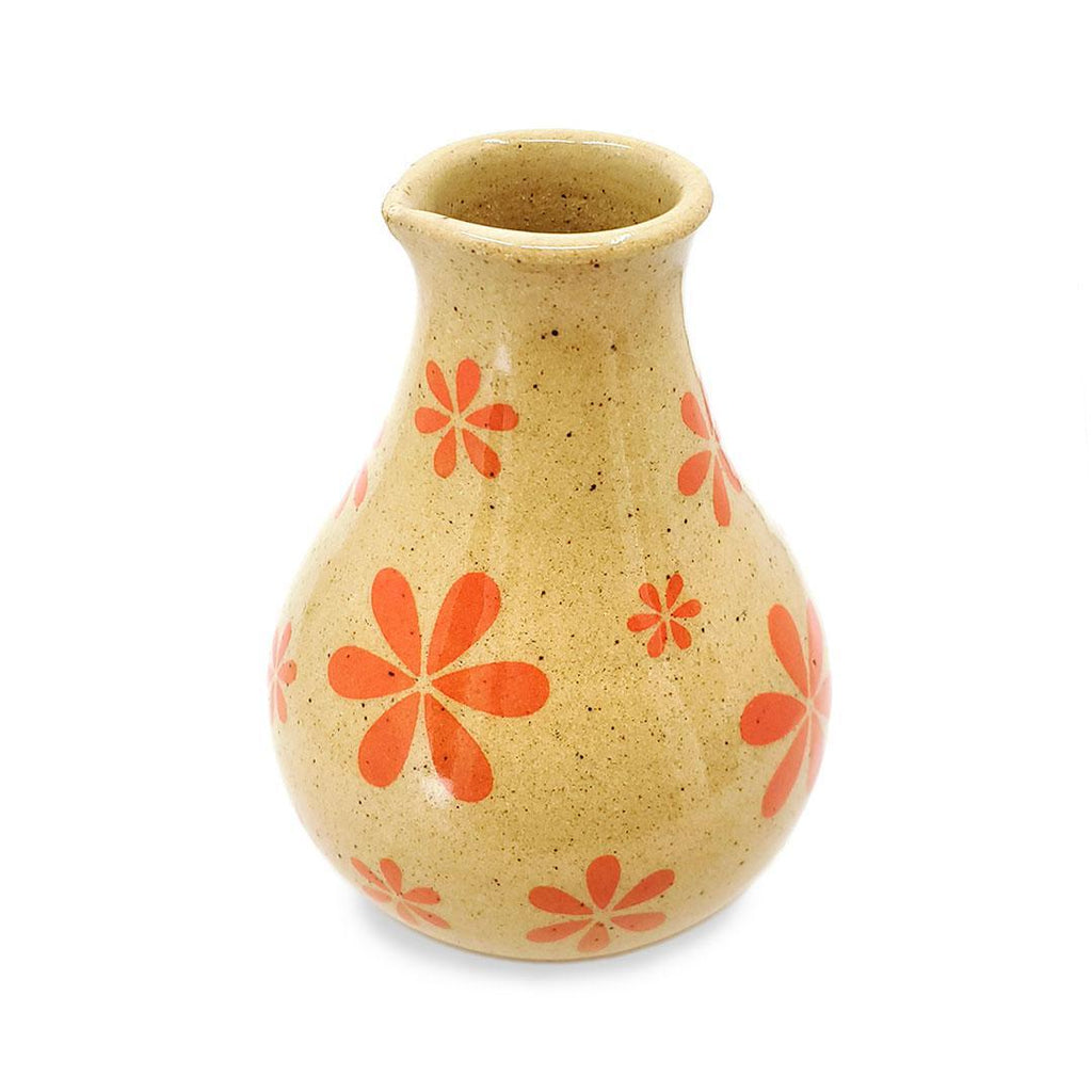 Vase - Small Pitcher (Red-Orange Floral) by Jennifer Fujimoto