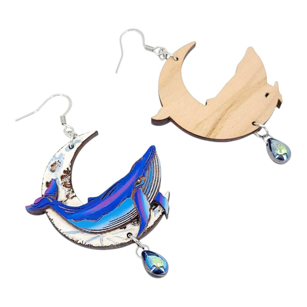 Earrings - Midnight Blue Celestial Whale (Silver French Hooks) by Fresh Cuttery