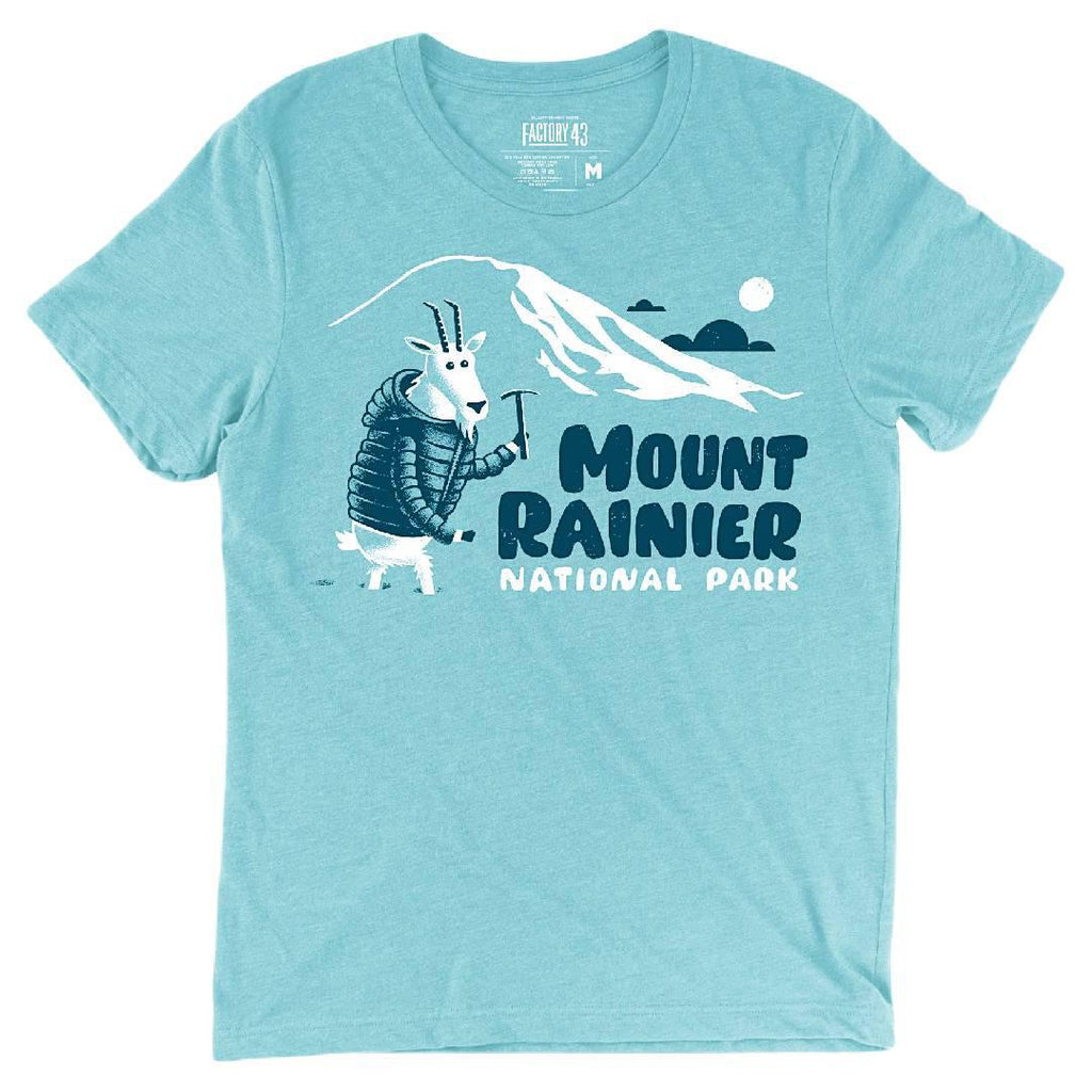 Adult Crew Neck - Mount Rainier National Park Heather Blue Tee (XS - 2XL) by Factory 43