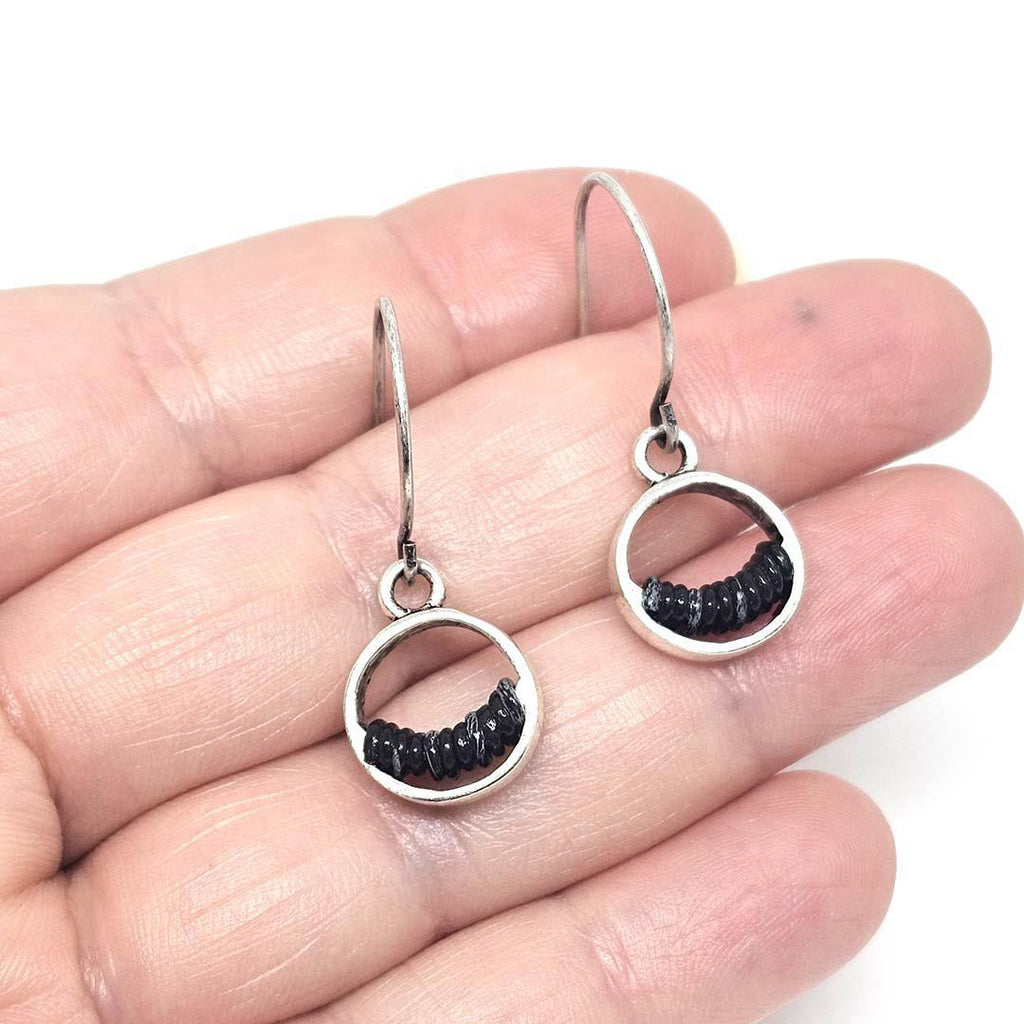 Earrings - Crescent Circles - Charcoal Communication Wire by XV Studios