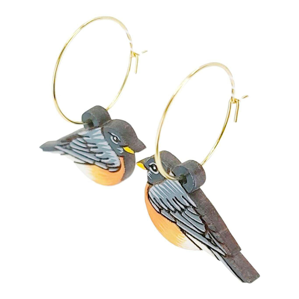 Earrings - American Robin (Gold Hoops) by Fresh Cuttery