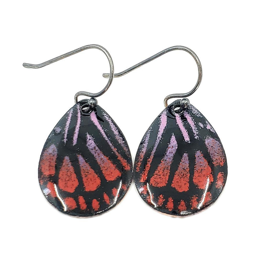 Earrings - Medium Teardrop (Purple Red Butterfly) by Magpie Mouse Studios