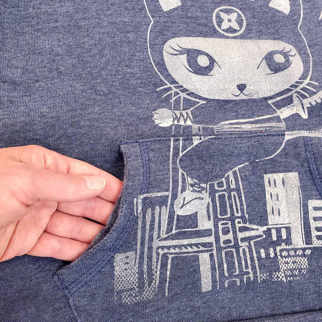 Sweatshirt - Adult Open Neck Ninja Kitty on Heather Blue (Small) by Namu