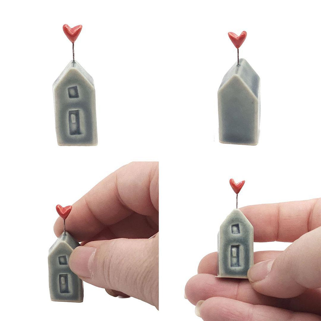 Tiny Pottery House - Matte Dark Teal with Heart (Pink or Red) by Tasha McKelvey