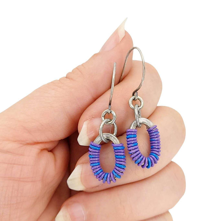 Earrings - Oval Dangles (Purple Telecom Wire) by XV Studios