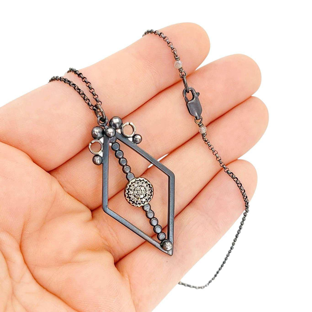 Necklace - Pave Open Frame Diamond Pendant (Sterling Silver, Diamond, Labradorite) by 314 Studio