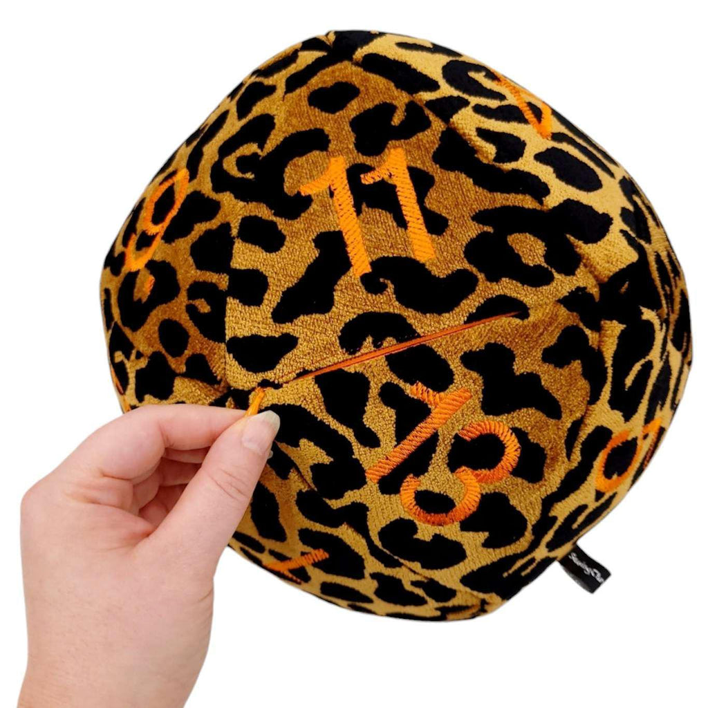 Pillow - Large D20 Plush in Leopard Upholstery with Orange Numbers by Saving Throw Pillows