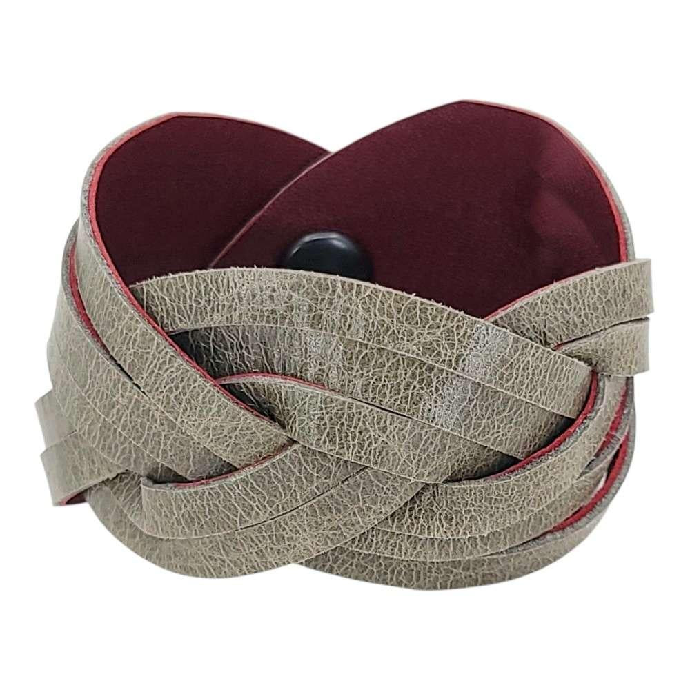 Cuff - Braid Reversible (Cranberry Red and Gray Taupe) by Oliotto
