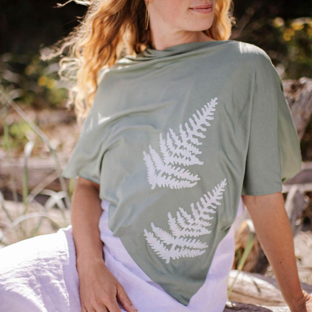 Poncho - Moss Green Leafy Branch (White Ink) by Windsparrow Studio