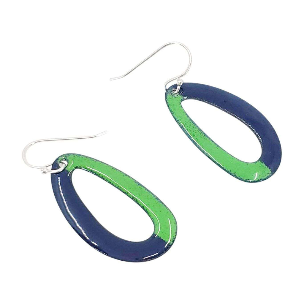 Earrings - Bi-color Open Oval (Green Blue) by Magpie Mouse Studios