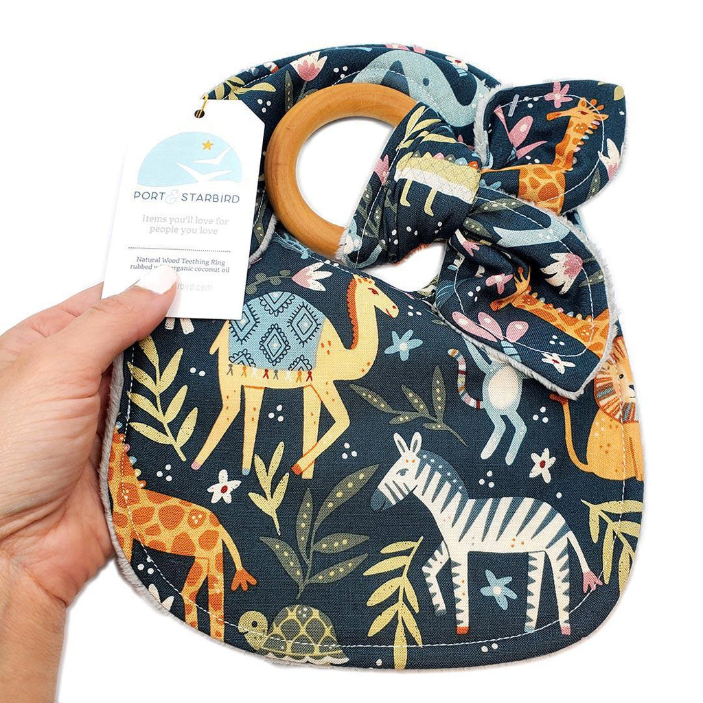 Gift Set - Welcome to the Jungle Bib and Teething Ring by Port and Starbird