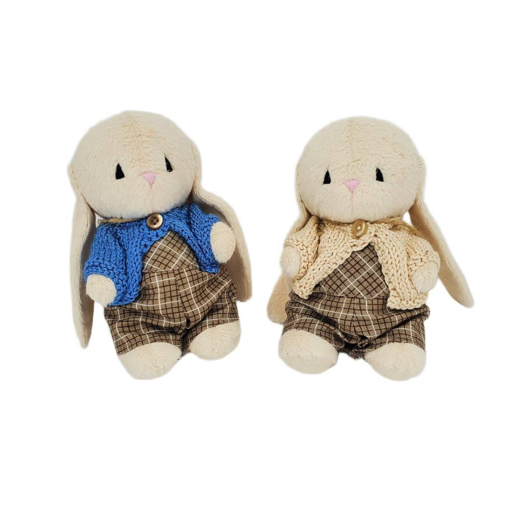 Plush - Light Brown Bunny in Overalls and Cardigan by Frank and Bubby
