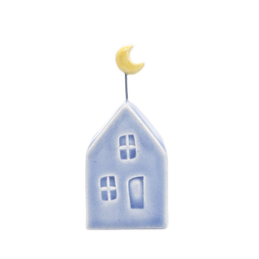 Tiny Pottery House - Light Blue with Moon by Tasha McKelvey