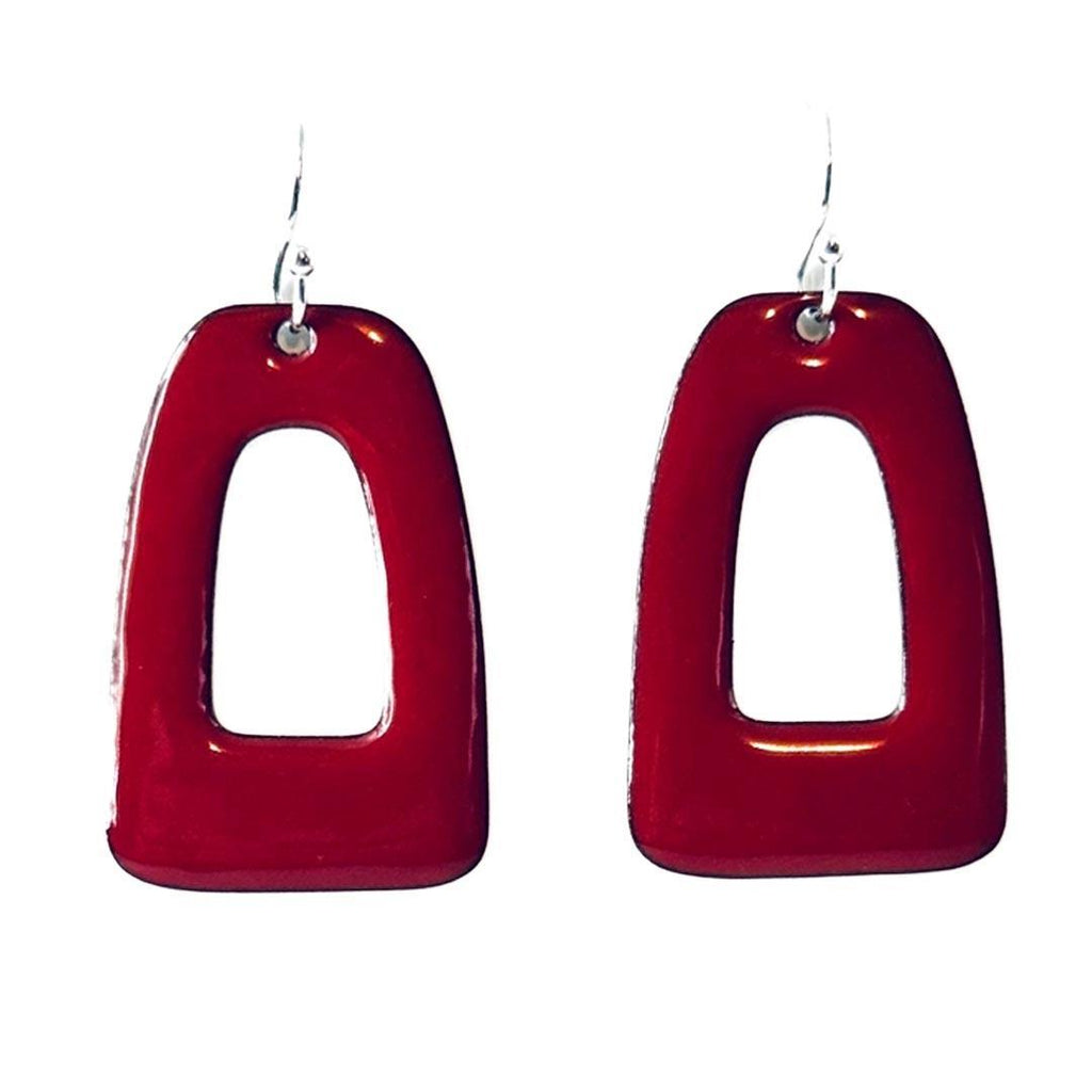 Earrings - Retro Open Rectangle (Flame Red) by Magpie Mouse Studios