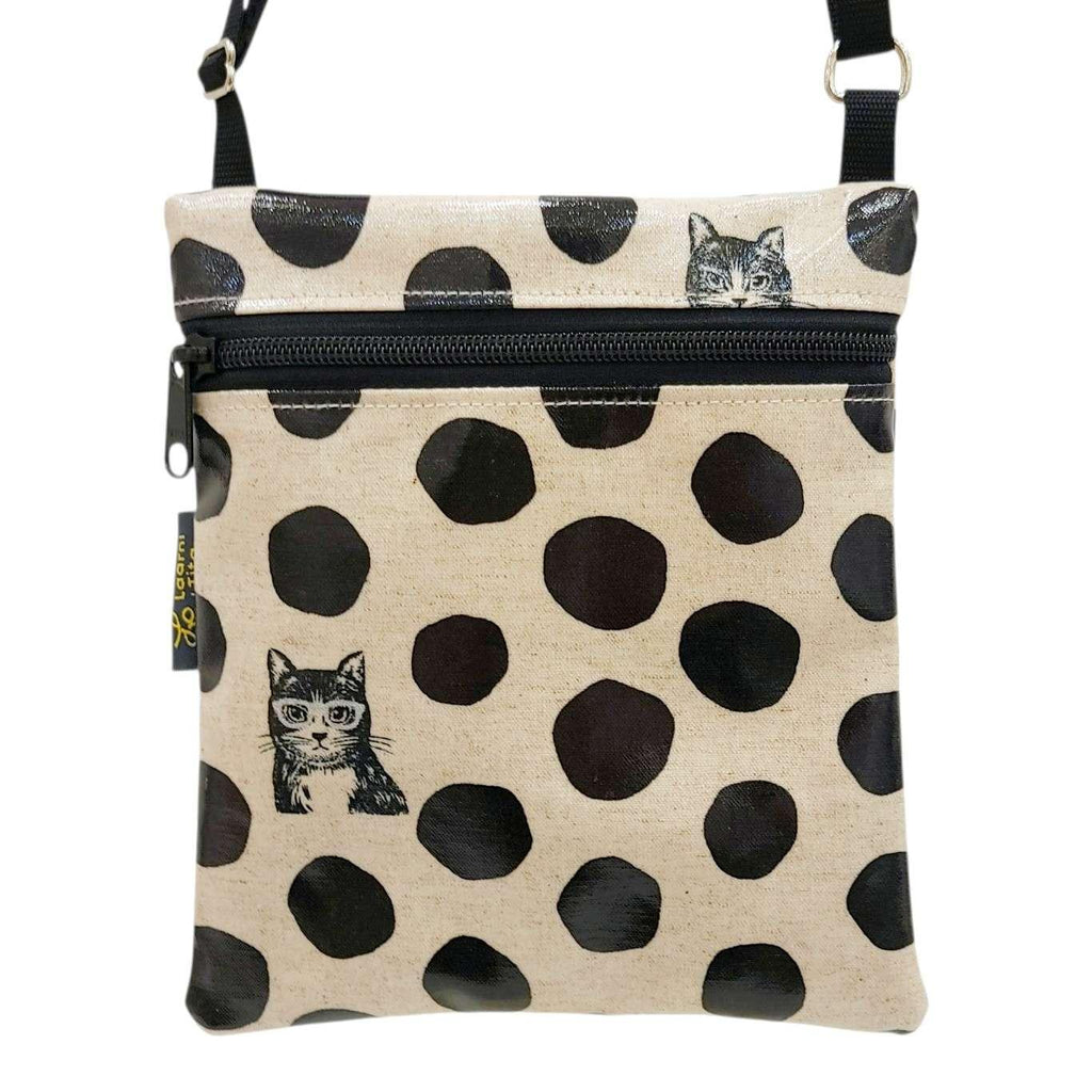 Bag - Small Crossbody (Glasses Cat Black Polka Dots on Linen) by Laarni and Tita