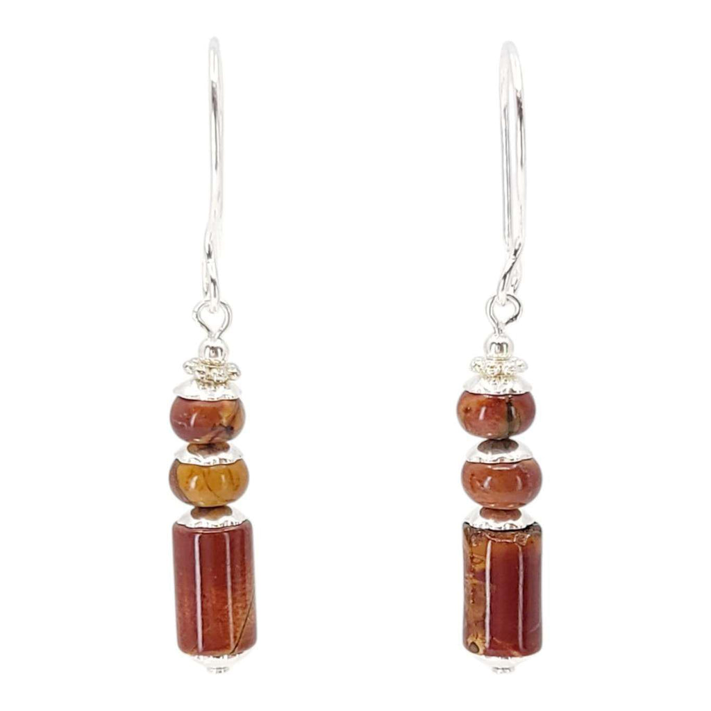Earrings - Stacked Column Drops (Brown Jasper, Silver Fill) by Tiny Aloha