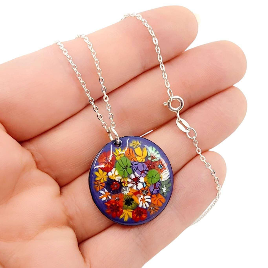 Necklace - Abstract Flowers on Purple by Magpie Mouse Studios