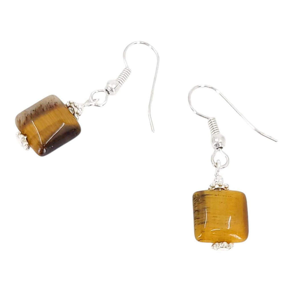 Earrings - Square Bead Drops (Tiger’s Eye) by Tiny Aloha