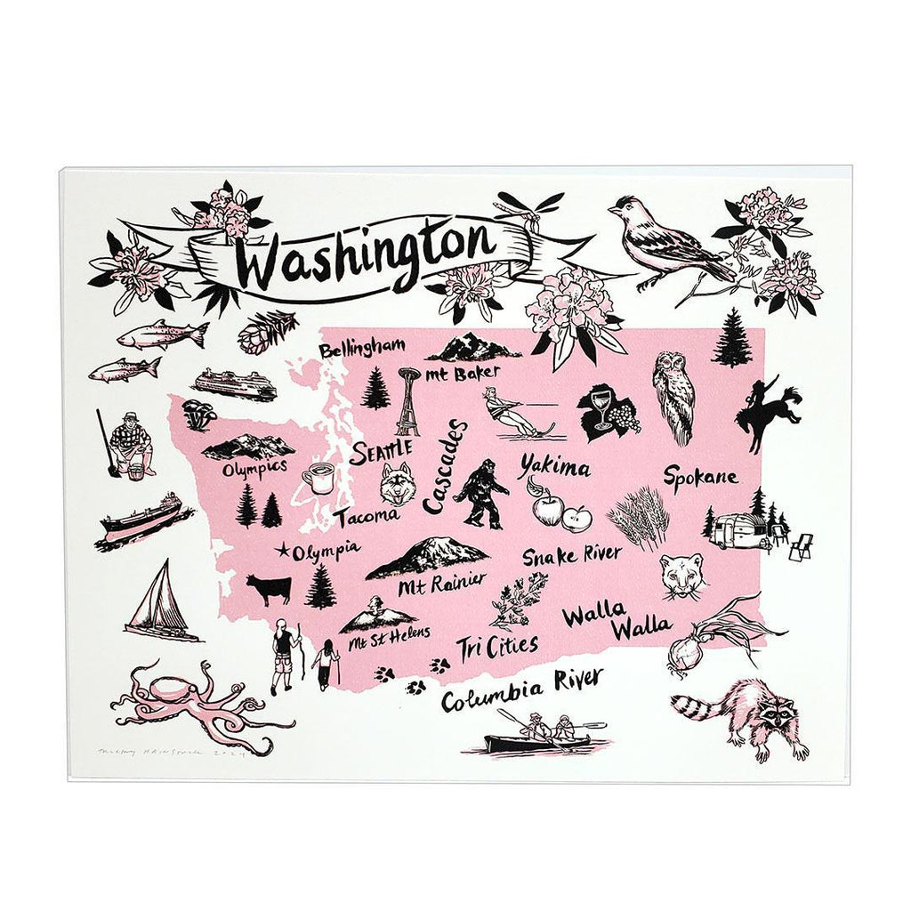 Art Print - 11.5 x 14 Washington State (Pink) by Oliotto