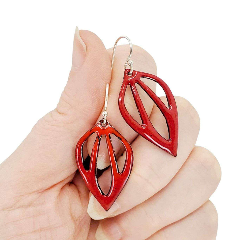 Earrings - Cut-outs Inverted Teardrop (Red) by Magpie Mouse Studios