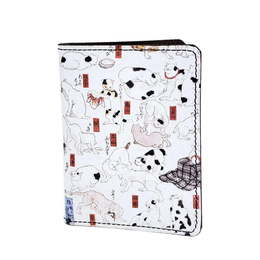 Vertical Leather Wallet - Cats (White) by Backerton