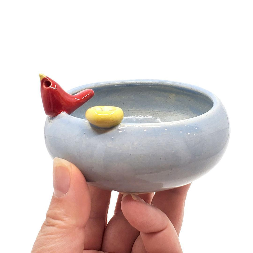 Small Bowl - Powder Blue Bowl with Red Bird and Yellow Nest by Tasha McKelvey