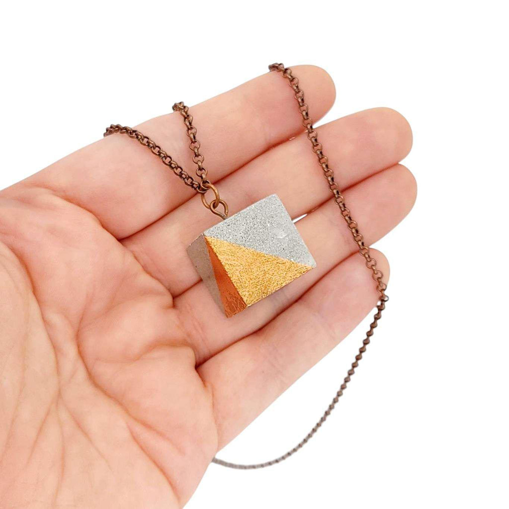 Necklace - Gilded Concrete Cube Pendant (Copper) by Studio Corbelle