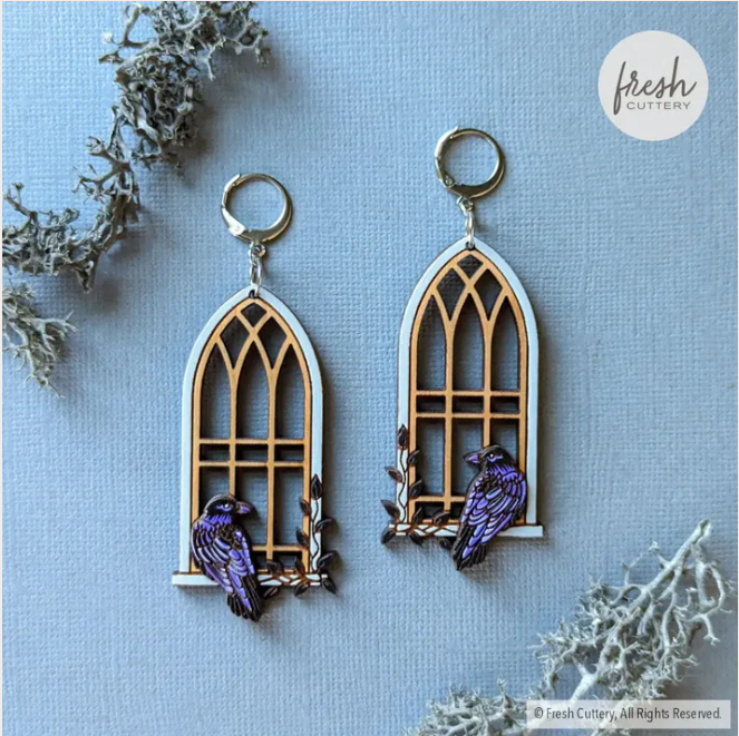 Earrings - Gothic Cathedral Raven (Silver French Hooks) by Fresh Cuttery