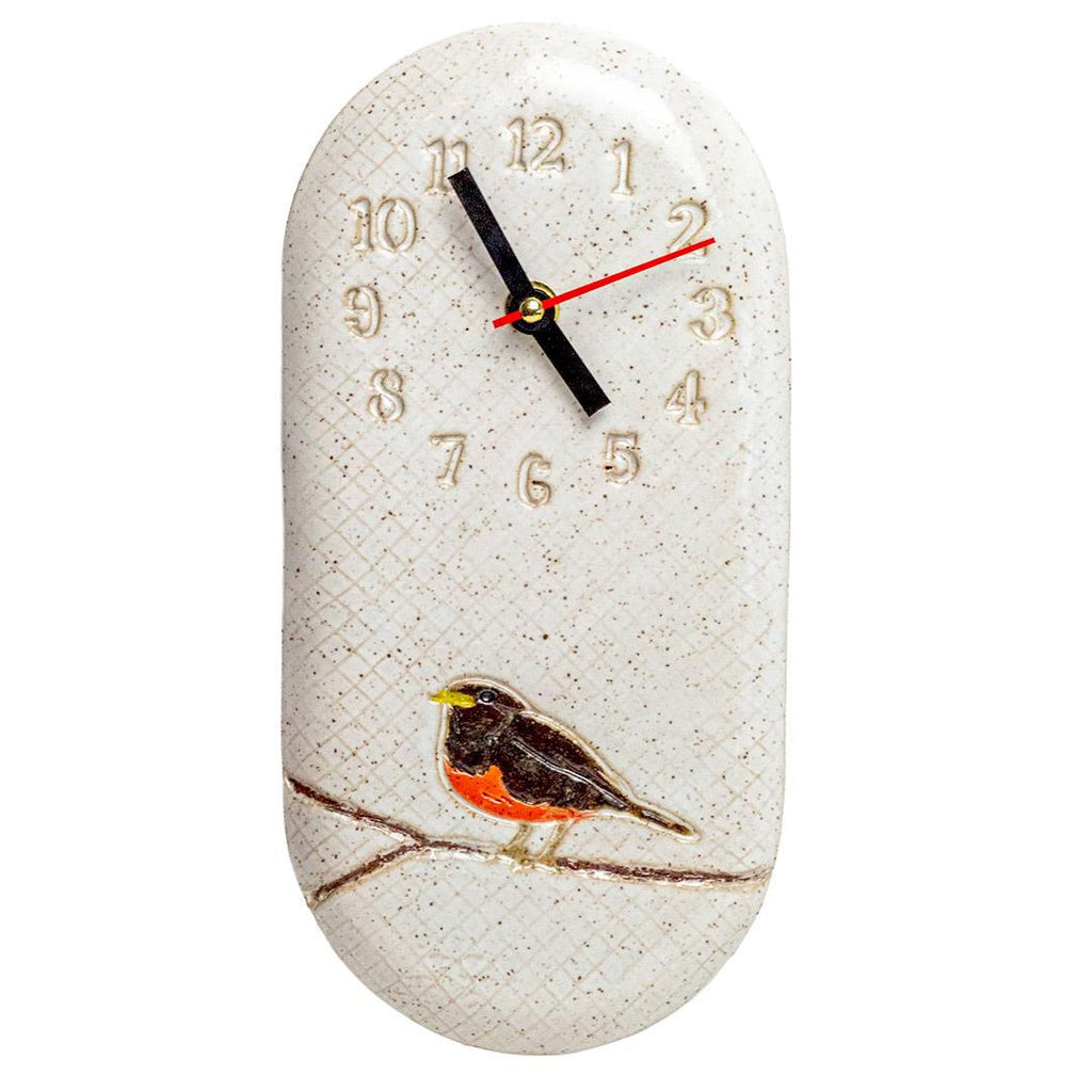 Clock - Robin Ceramic Wall Clock by White Squirrel Clayworks