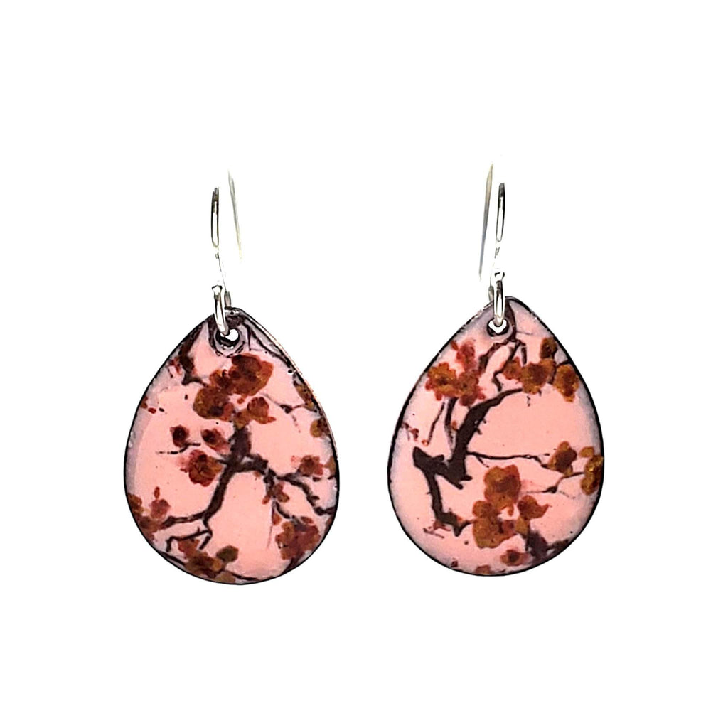 Earrings - Teardrop Cherry Blossoms (Pink) by Magpie Mouse Studios