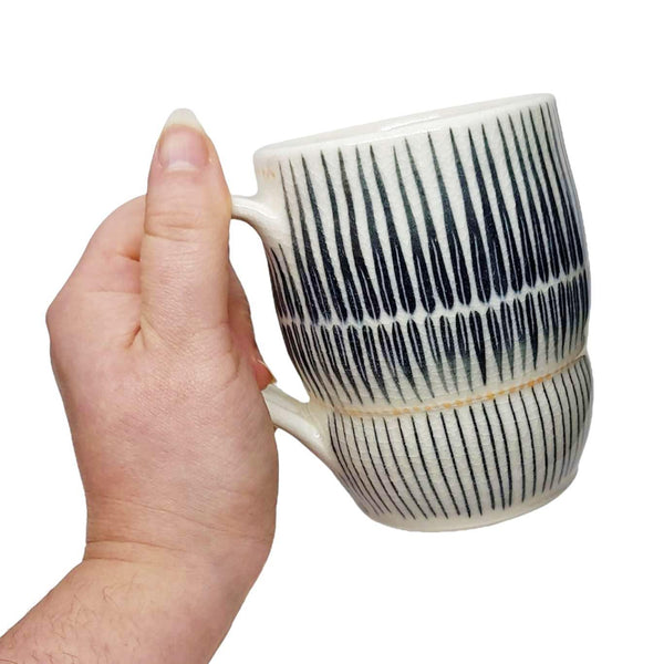 Mug - Large in Outward Linear and Short Pinstripe with Orange Accents by Britt Dietrich Ceramics
