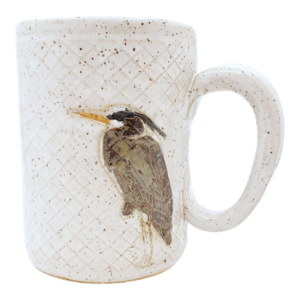 Mug - 16oz - Blue Heron White Ceramic Mug by White Squirrel Clayworks