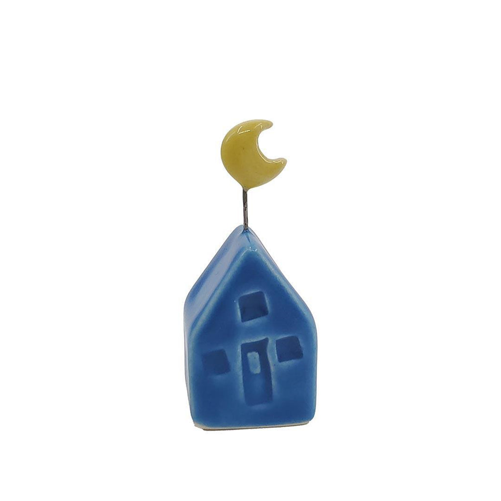 Tiny Pottery House - Dark Blue with Moon by Tasha McKelvey