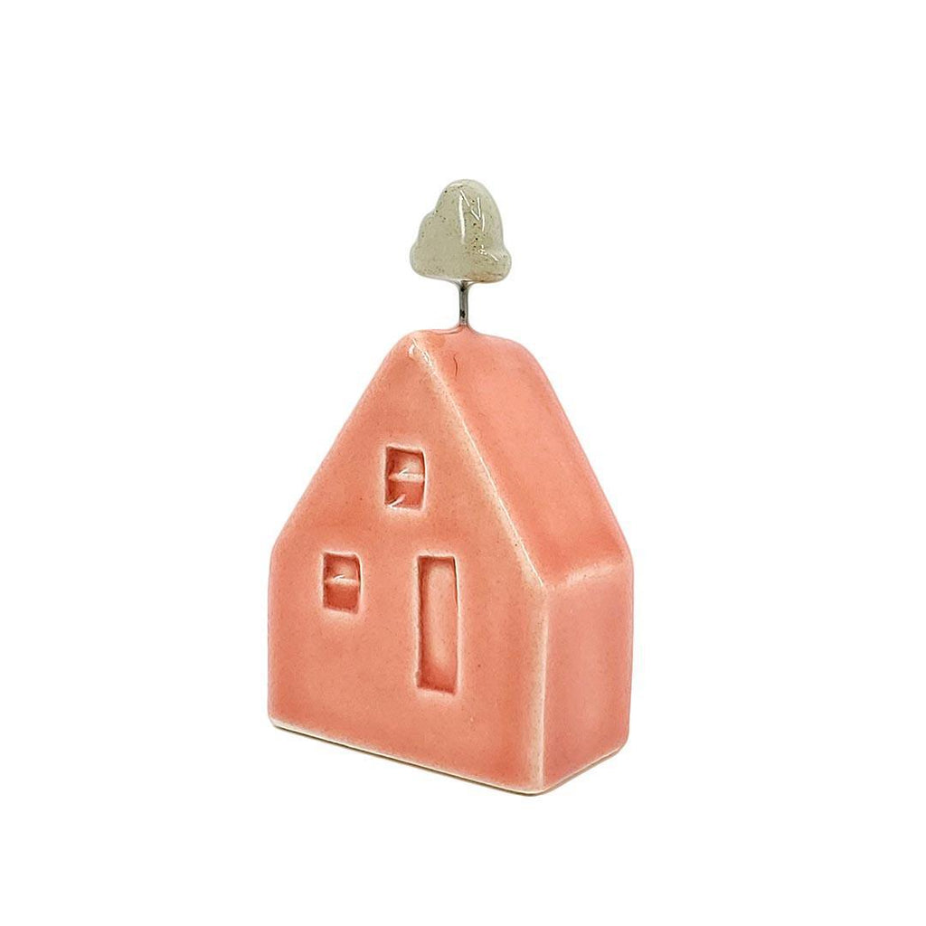 Tiny Pottery House - Coral Pink with Cloud by Tasha McKelvey