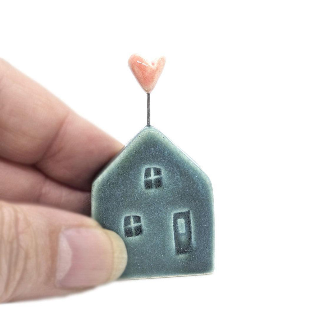 Tiny Pottery House - Teal with Heart (Assorted Colors) by Tasha McKelvey