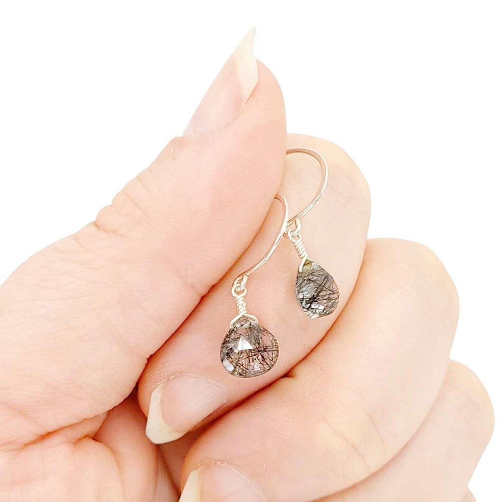 Earrings - Sterling Gemstone Drops (Tourmalinated Quartz) by Foamy Wader