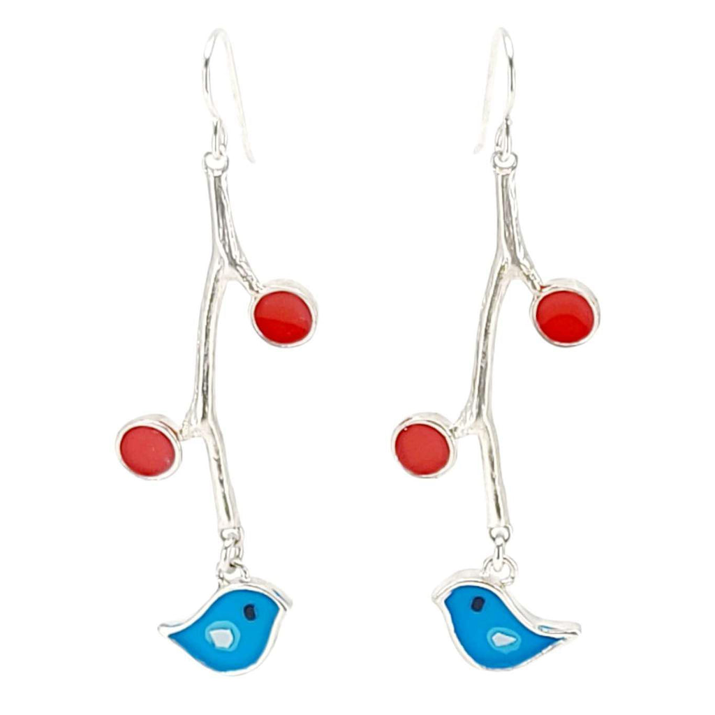 Earrings - Birds and Berries (Turquoise) by Happy Art Studio