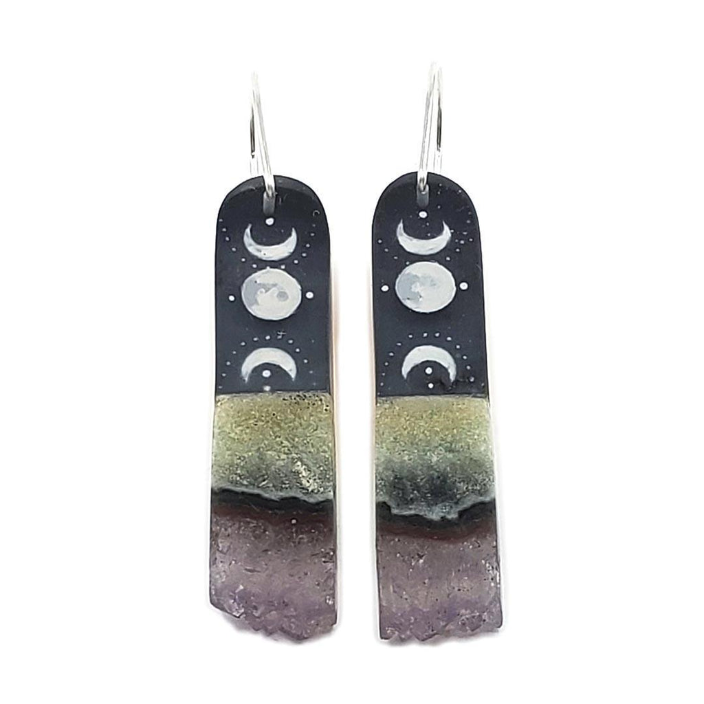 Earrings - Crystal Moons (Amethyst) by Fernworks