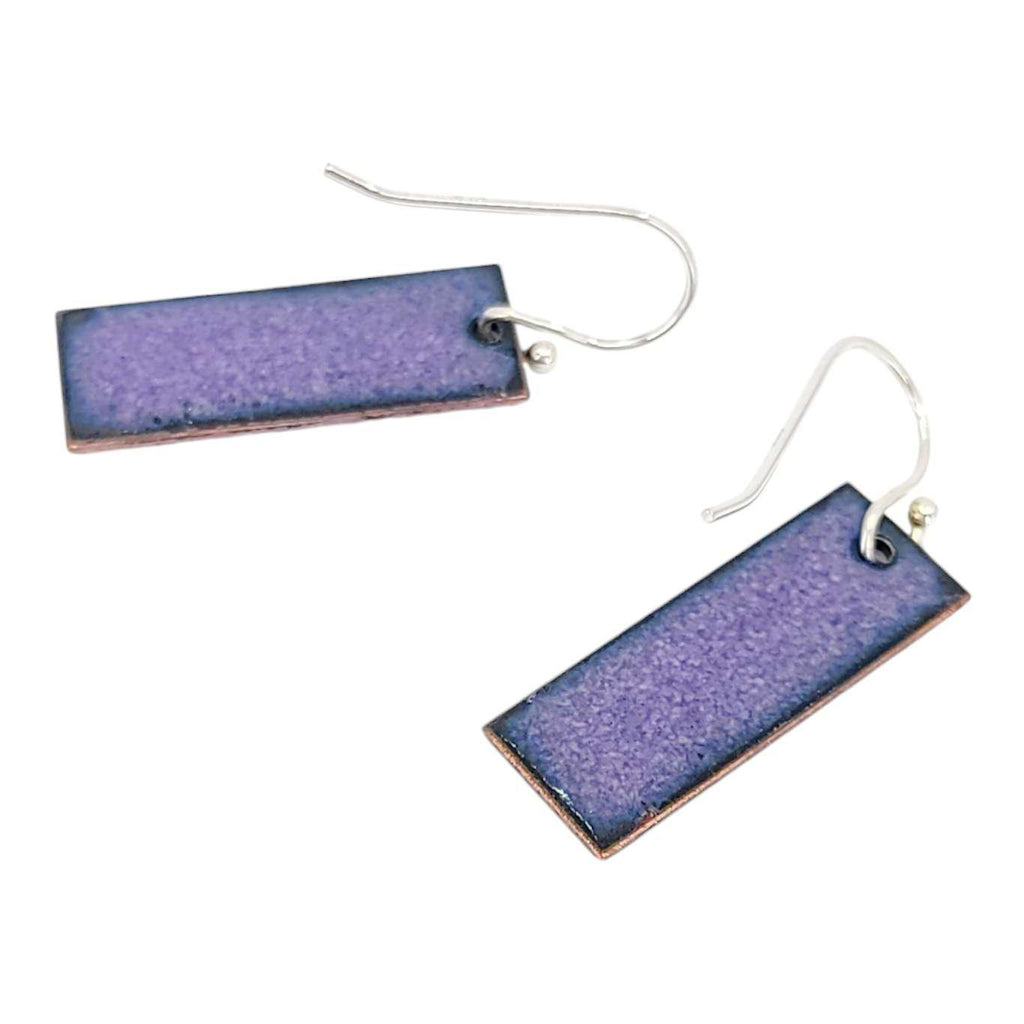 Earrings - Slim Rectangle Bird Pair on Orange and Purple Background by Magpie Mouse Studios